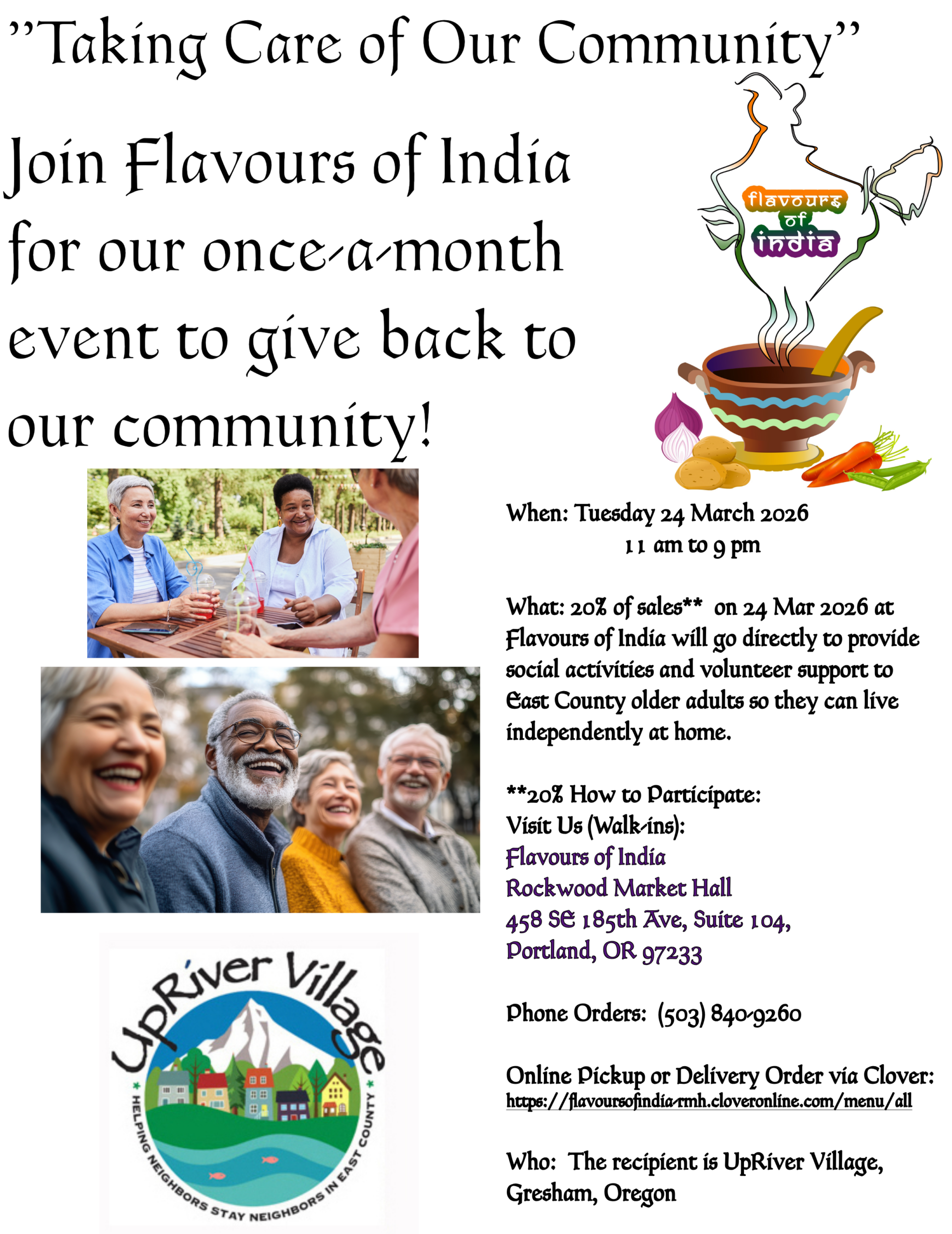 UpRiver Village Give Back Event - 24 March 2026 - Flavours of India