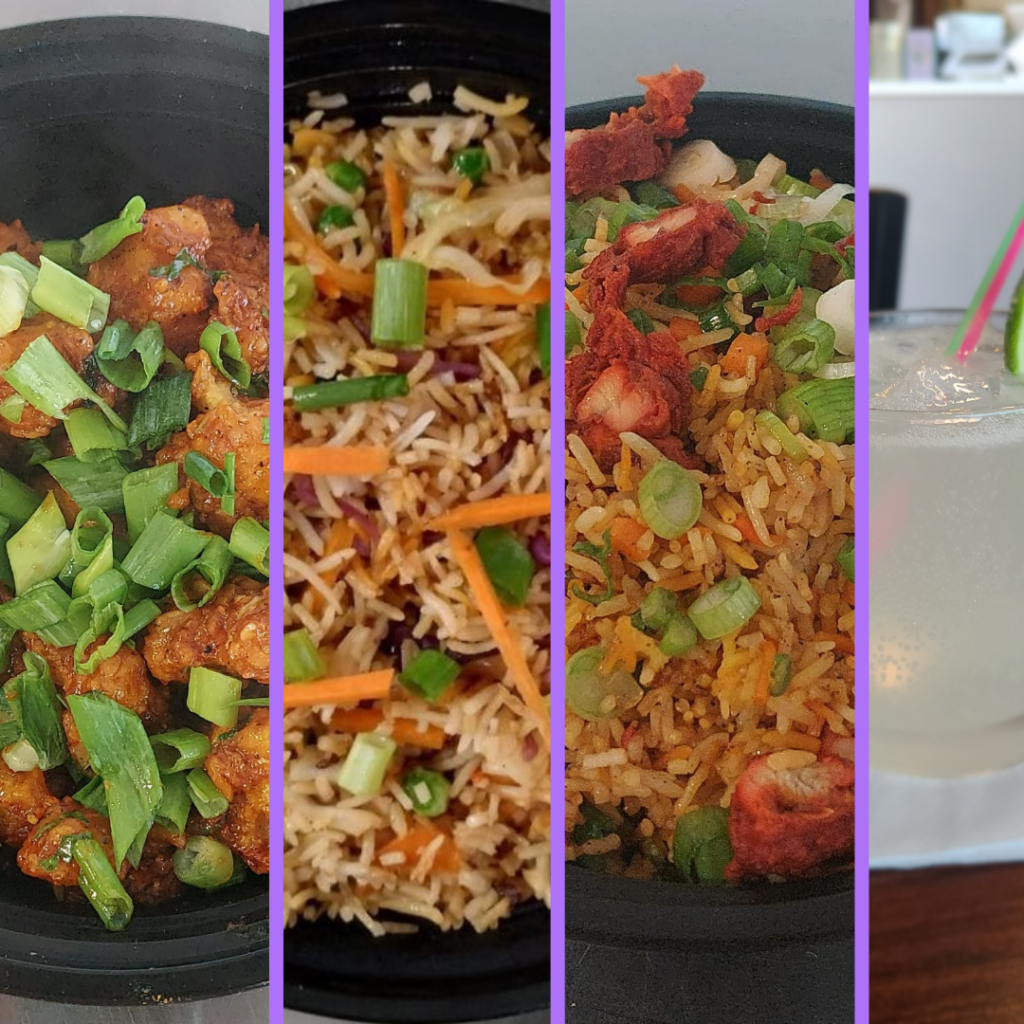 Flavours of India Weekend Specials:  Gobi Manchurian; Veg fried rice, chicken fried rice, and house-made lime soda