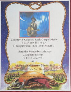 Riny Horst at Rockwood Market Hall 12 September 2026